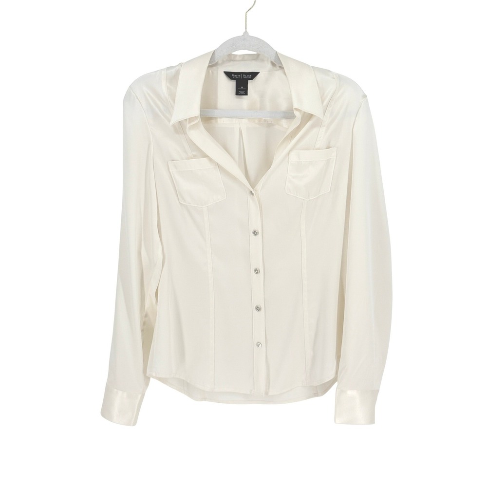 Vintage WHBM Womens Silk Minimalist Tailored Ivory Button Down Top Size 8 Office